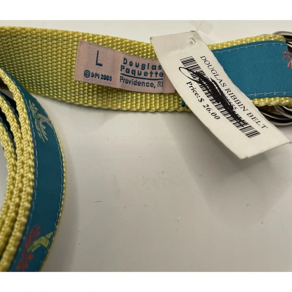 Douglas Paquette Women Sz L Canvas D Ring Belt Palm Trees Blue Beach USA NWT 44